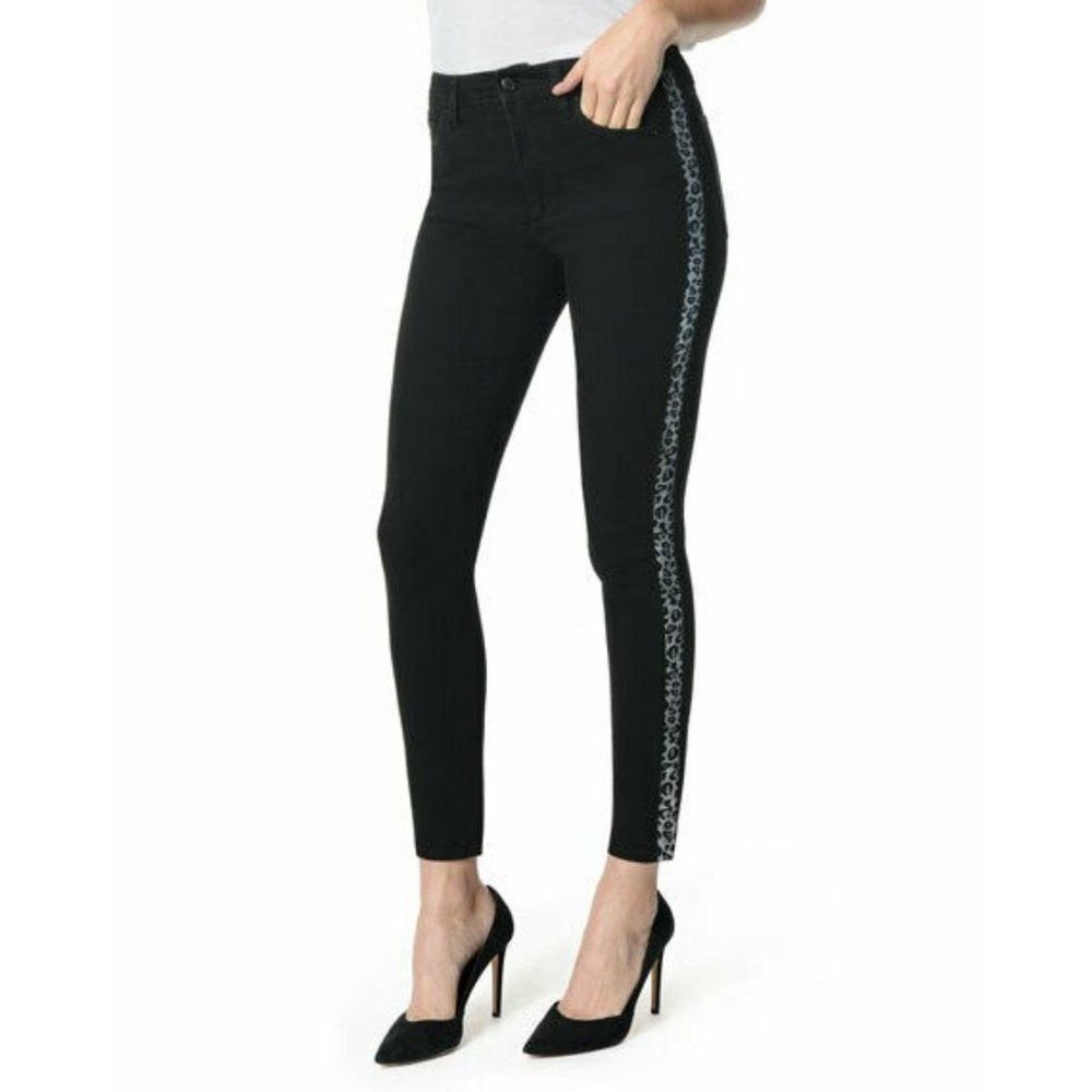 Joes Jeans Womens 28 The Charlie Ankle Skinny Black Denim Leopard Sequin Stripes